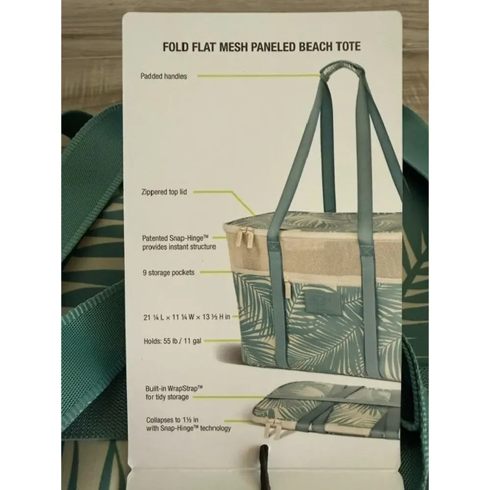 NWT Aloha Collection CleverMade Tropical Collapsible Beach Green Tote Bag